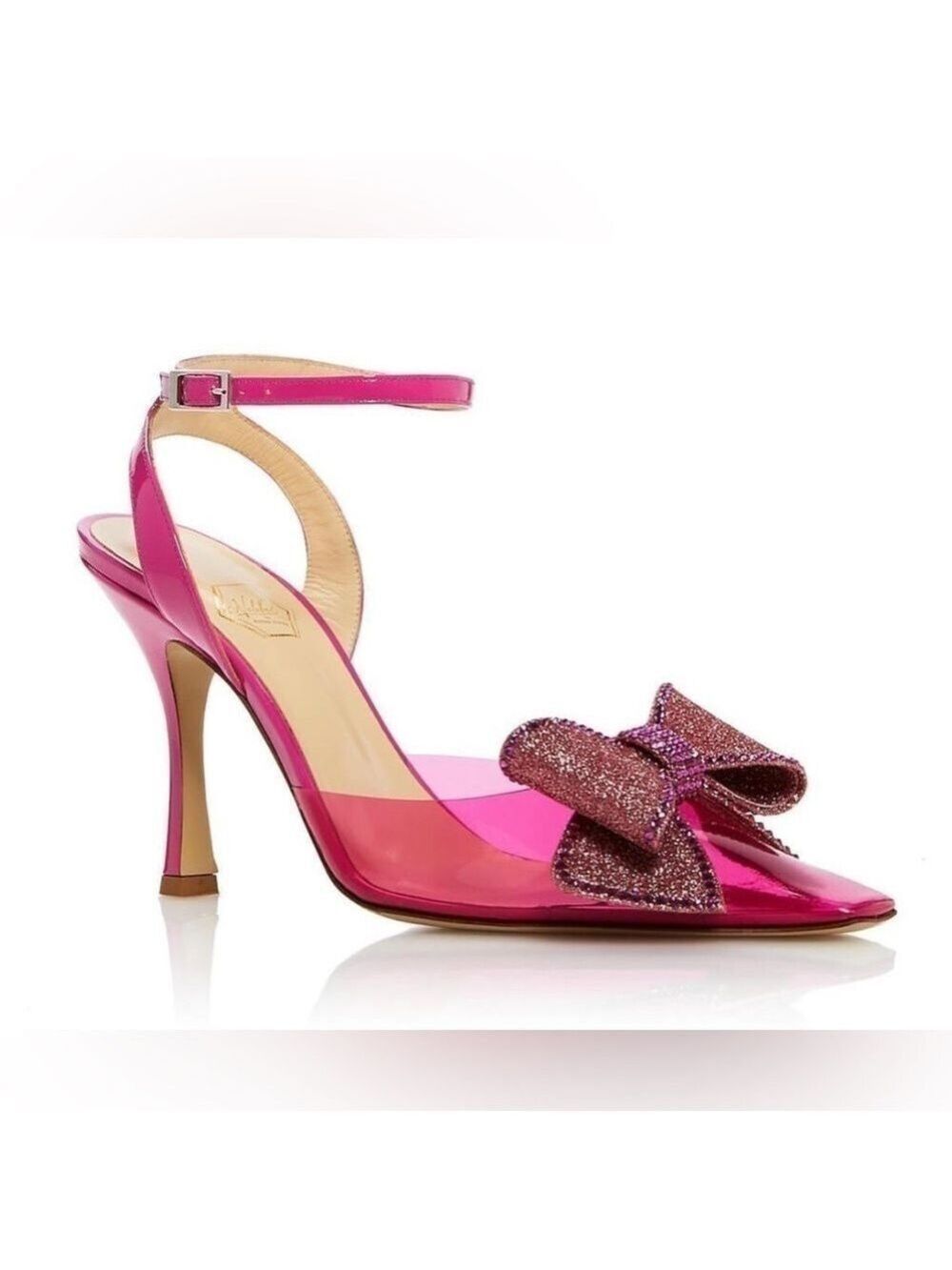 NIB Nalebe By Amina Means Dimante Glitter Bow High Heel PVC Pink Pumps Heels